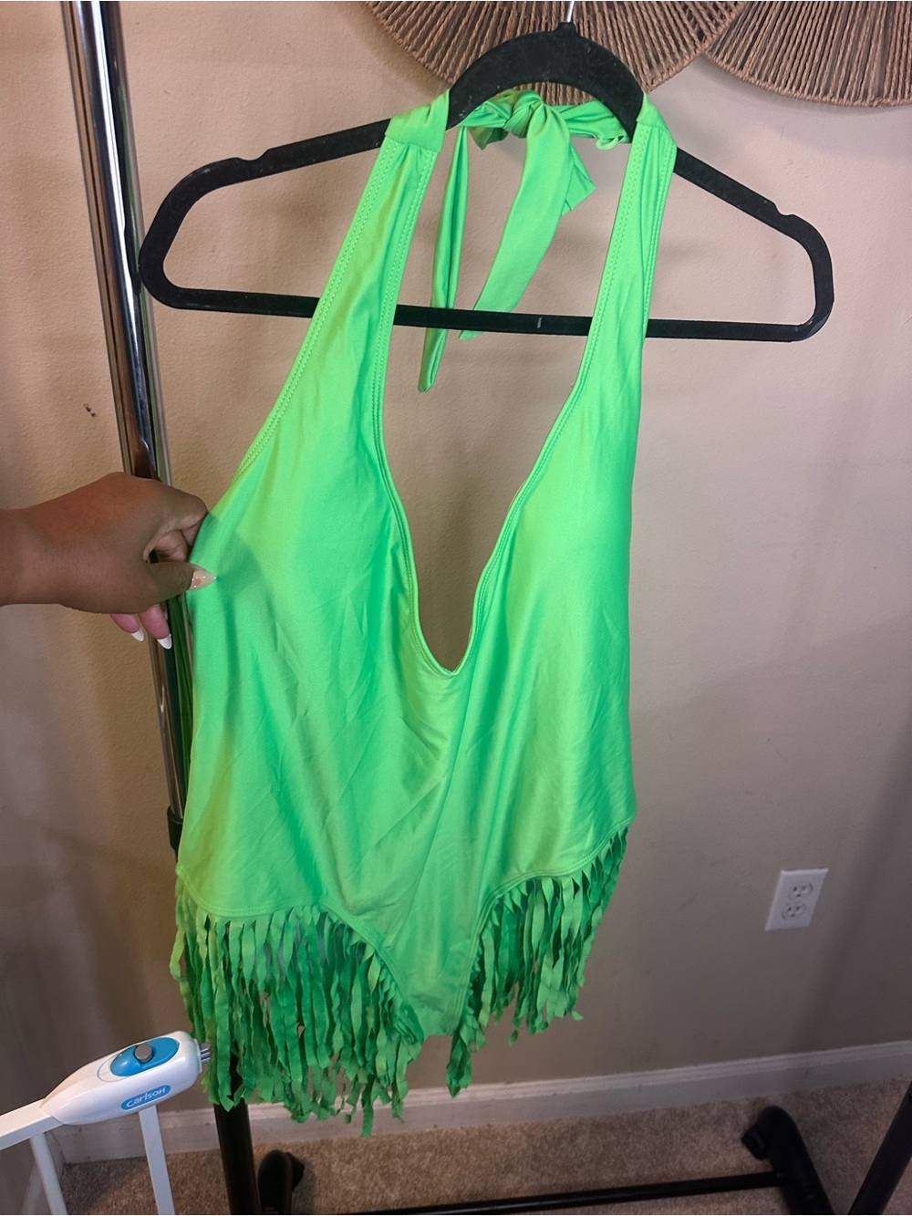 SHEIN Neon Lime Halter One-Piece Swimsuit